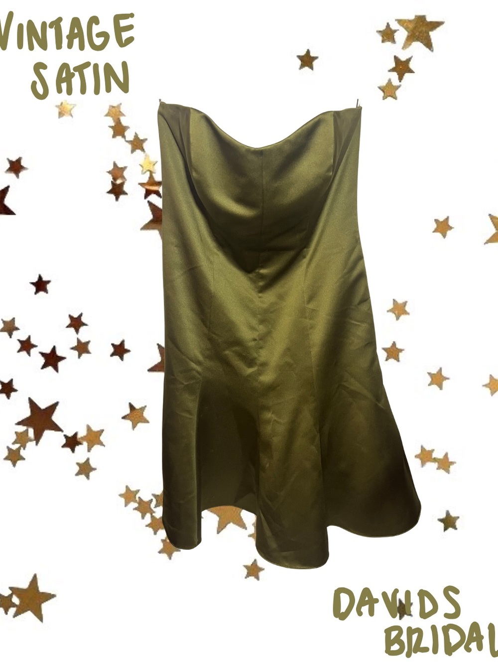 David's Bridal Martini Olive Green Strapless Satin Cocktail Dress
